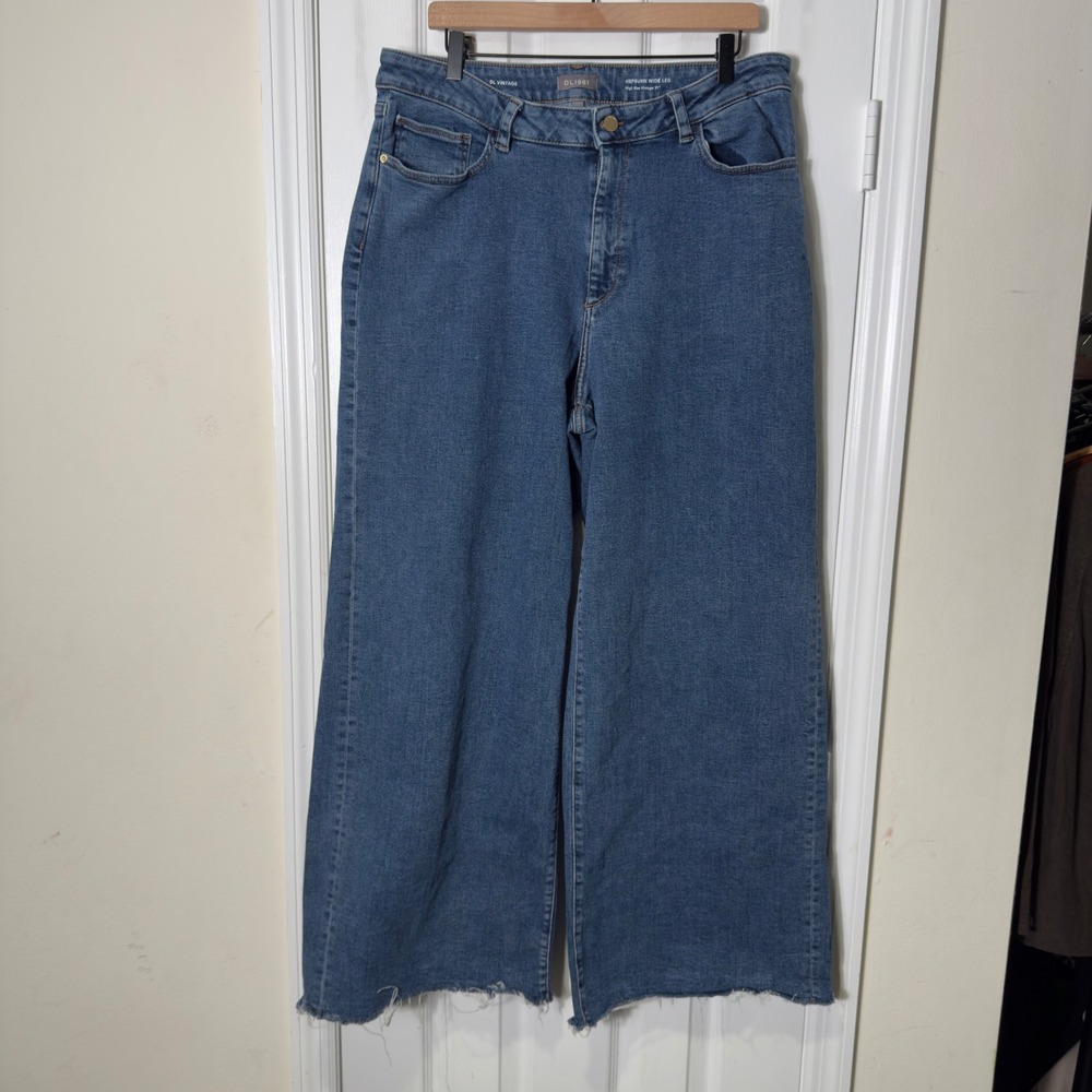 DL1961 Hepburn Wide Leg High Rise Vintage Jeans Raw Hem Size 18W